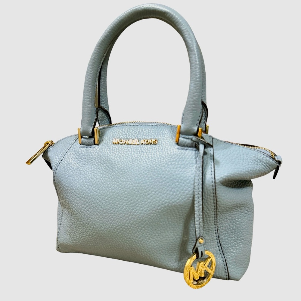 Michael Kors Light Powder Blue Top Handle Satchel Handbag Gold Hardware Logo Sm